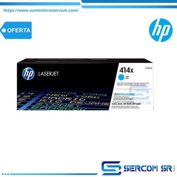 TONER HP W2021X 414X L.J. M454 CYAN 6,000 PGS