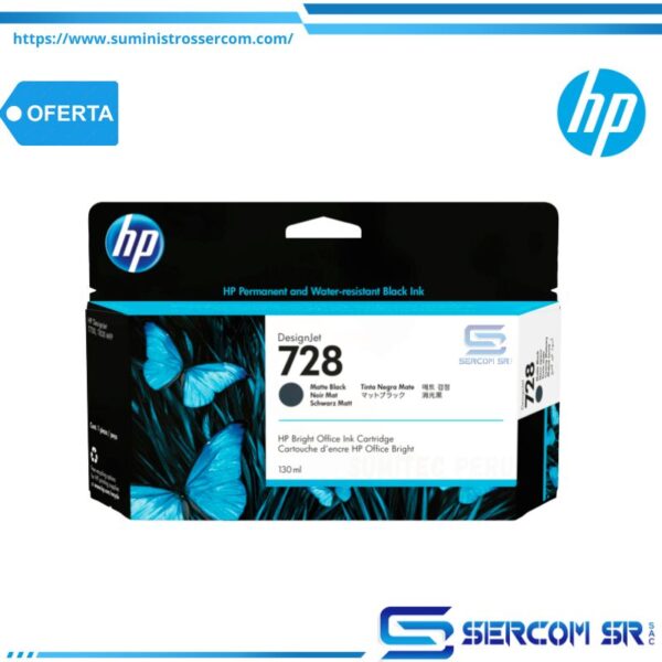 TINTA HP 3WX25A 728 130ML MATTE BLACK