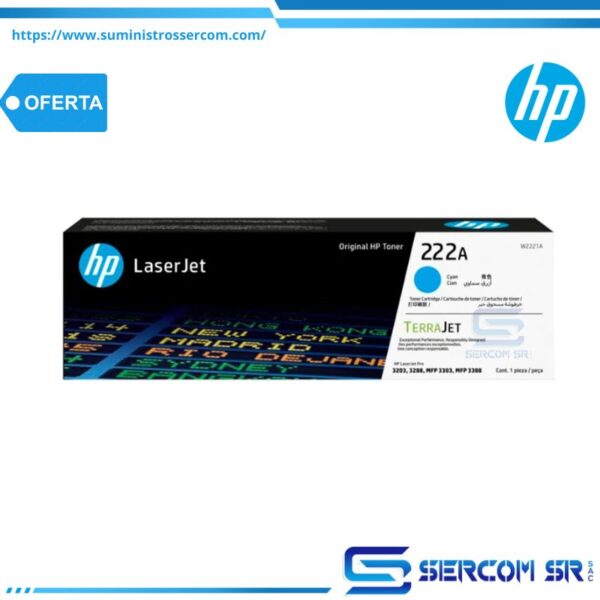 TONER HP W2221A 222A LJ M3303 CYAN 1,200 PGS