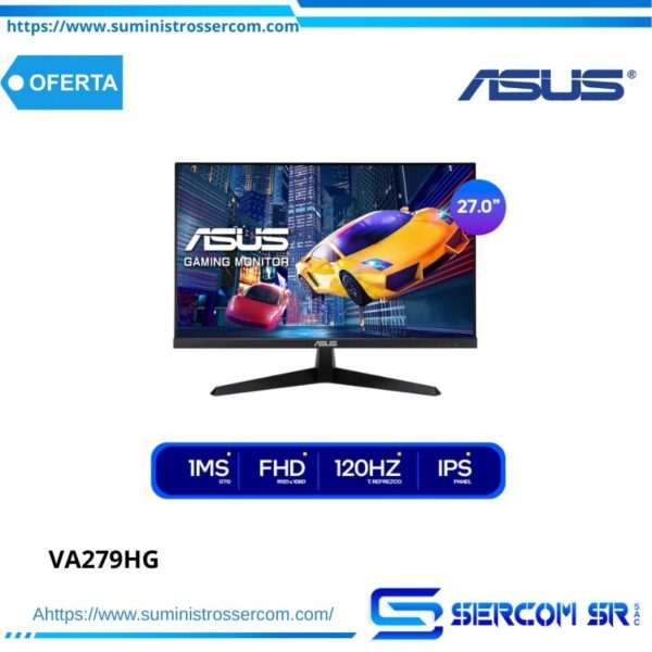 MONITOR ASUS VA279HG IPS 27 PULGADAS, 120HZ, 1MS, HDMI, DSP.