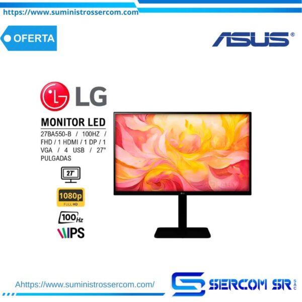 MONITOR LED LG IPS 27BA550-B/ 100HZ/ FHD/ 1HDMI/ 1DP/ 1VGA/ 4USB/ 27