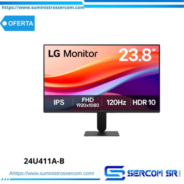 MONITOR LG 24U411A-B 120HZ/ 5MS/ IPS/ FHD/ VGA/ HDMI/ HDR10/ 23.8