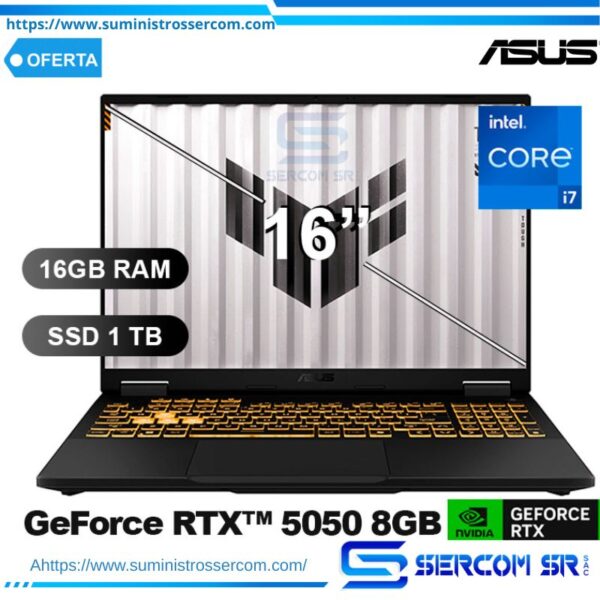LAPTOPS ASUS TUF GAMING F16 FX608MHR-RV169 I7-14650HX/ 16GB/ SSD1TB/ RTX5050-8GB/ 16