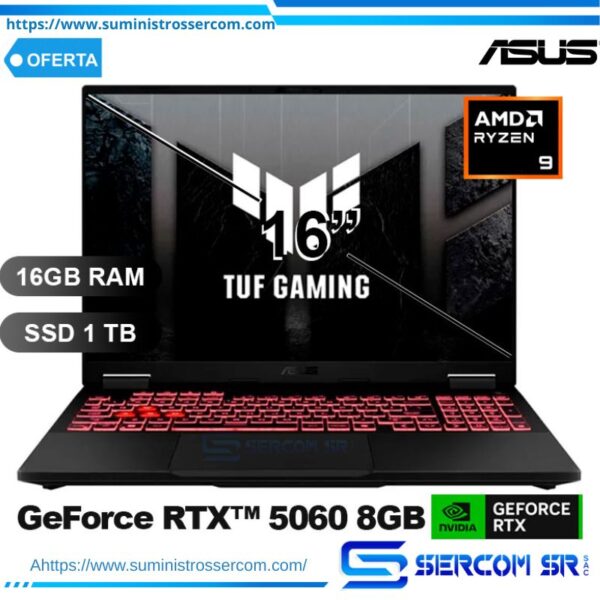 LAPTOPS ASUS TUF GAMING FA608PM-RV078 R9-8940HX/ 16GB/ SSD1TB/ RTX5060-8GB/ 16