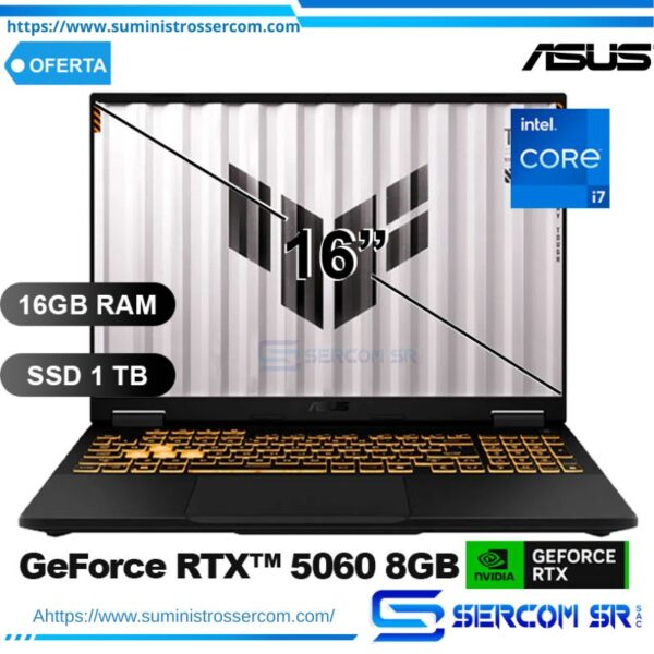 LAPTOPS ASUS TUF GAMING F16 FX608JMR-RV197 I7-14650HX/ 16GB/ SSD1TB/ RTX5060-8GB/ 16