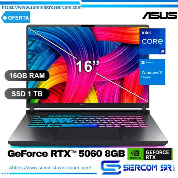 LAPTOPS ASUS ROG STRIX G16 G615JMR-RV017W I9-14900HX/ SSD1TB/ 16GB/ GeForce RTX5060 / 16/W11H