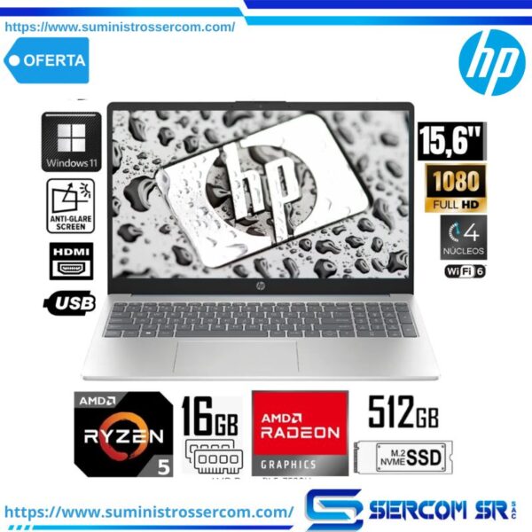 LAPTOPS HP 15-FC0256LA RYZEN 5-7520U/ 16GB/ SSD512GB/ 15.6/ FREE/ B9TP9LA