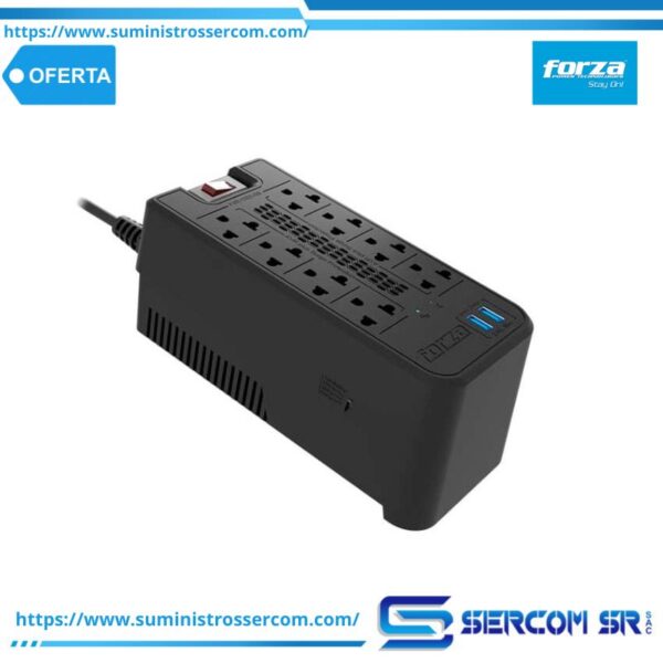 ESTABILIZADOR FORZA 8 TOMAS FVR-1222 USB-2 1200VA 8-TOMAS