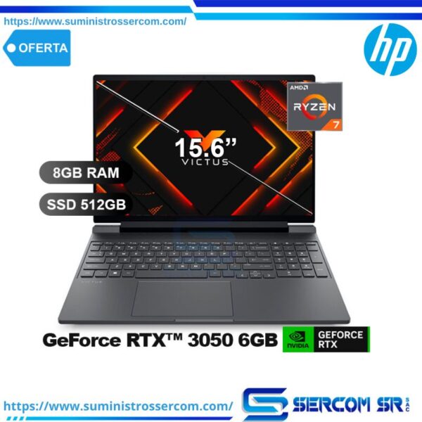 LAPTOP HP VICTUS GAMING 15-FB3019LA R7-7445HS/ 8GB/ SSD512/ RTX3050-6GB/ BT4F6LA